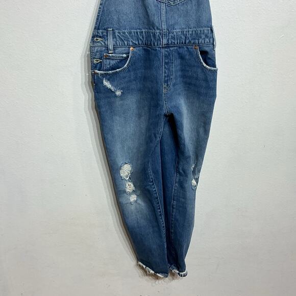 Levi's Blue Denim Distressed Straight Leg Overalls Sz M - Picture 4 of 12